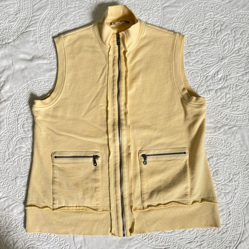 Soft Butter Yellow Vest Zip Up With Zipper Pockets